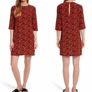 Equipment Femme Medium Red Printed Crew Neck 1/2 Sleeve Silk Shift Dress